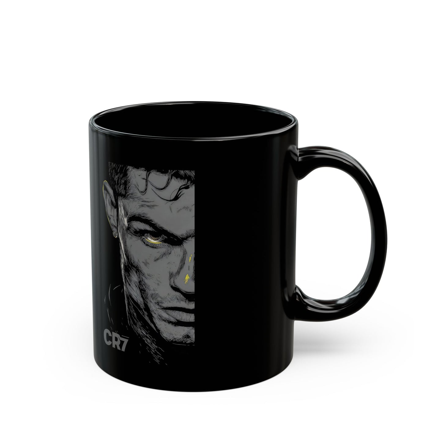 CR7 Ronaldo Black Ceramic Mug – Portrait Coffee Cup (11oz/15oz)